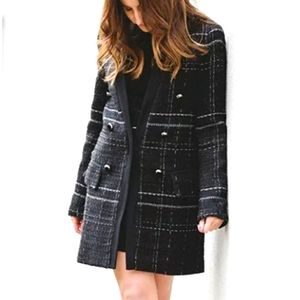 ZARA BLACK CHECKED FROCK COAT WITH TEXTURED WEAVE